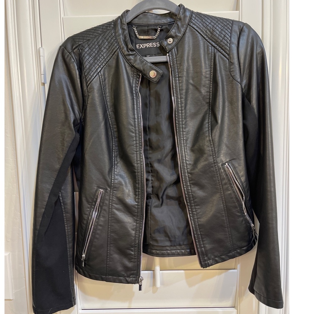 Express Black Faux Leather Moto Jacket
